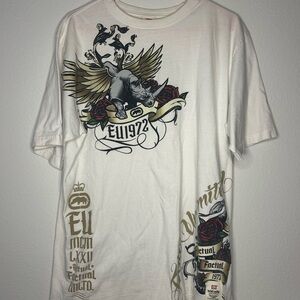 Ecko Unlimited White Graphic Tee with Gold and Black Accents